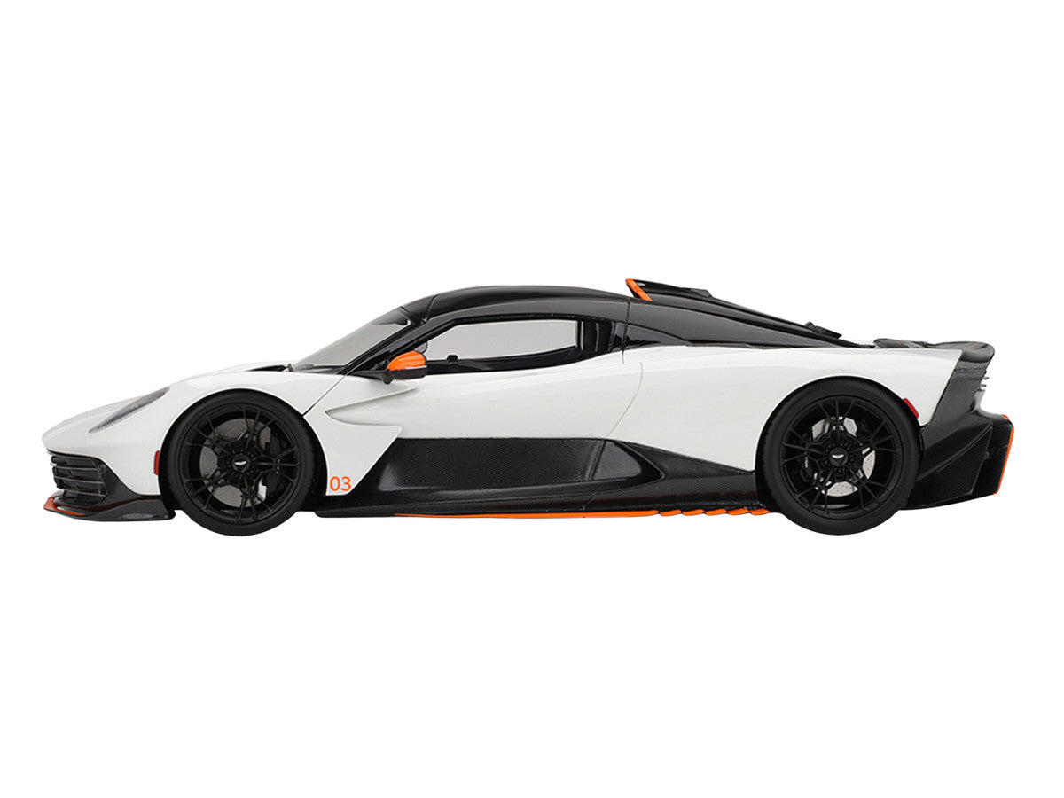 Aston Martin Valhalla Lunar White with Black Top and Orange Accents 1/18 Model Car by Top Speed LuxuryLifeWay Online Store