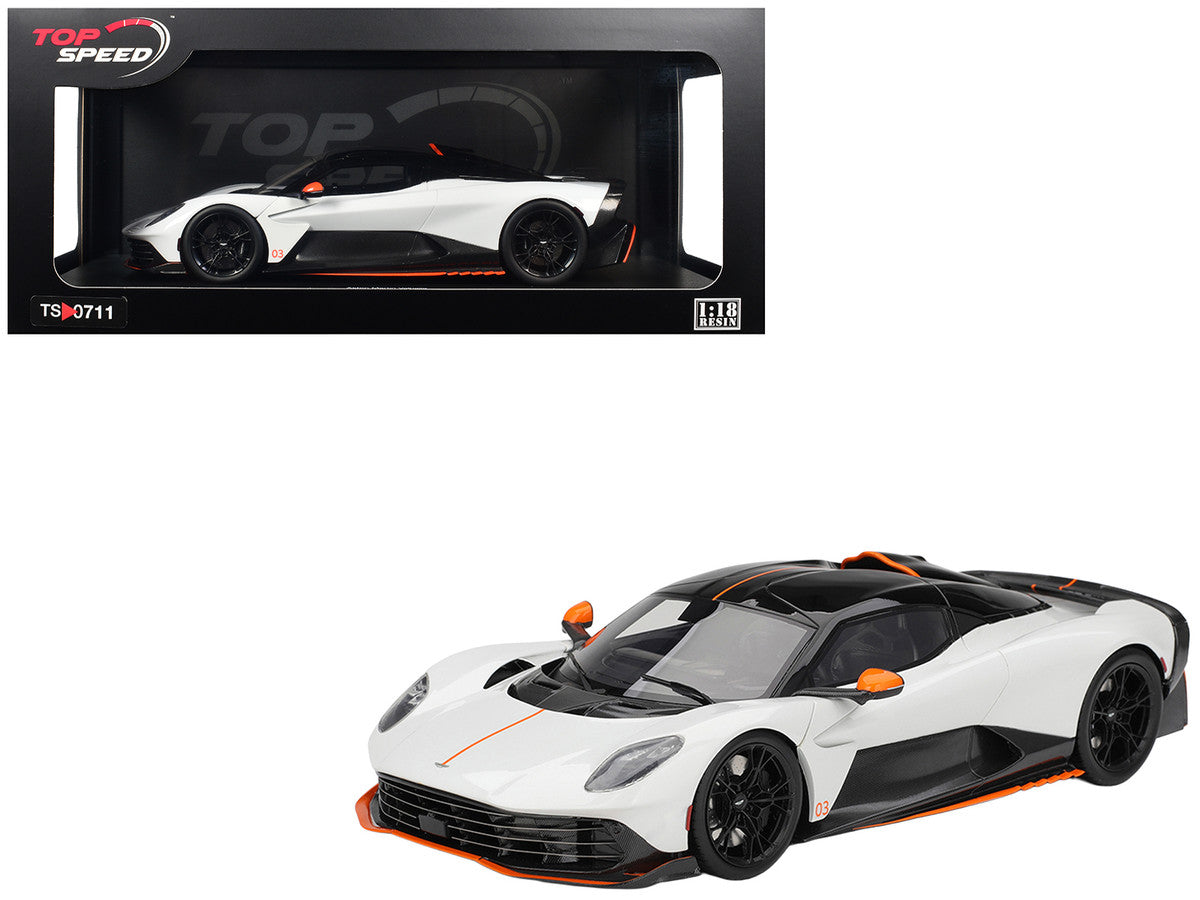 Aston Martin Valhalla Lunar White with Black Top and Orange Accents 1/18 Model Car by Top Speed LuxuryLifeWay Online Store