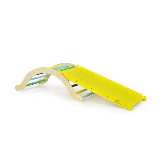 3-in-1 Kids Climber Set Wooden Arch Triangle Rocker with Ramp and Mat - Color: Yellow LuxuryLifeWay Online Store