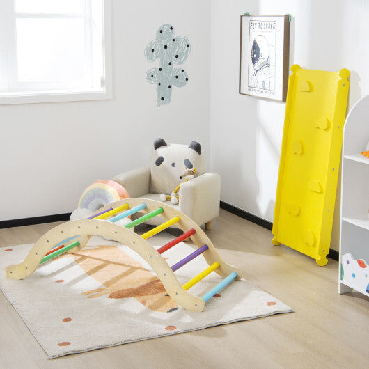3-in-1 Kids Climber Set Wooden Arch Triangle Rocker with Ramp and Mat - Color: Yellow LuxuryLifeWay Online Store