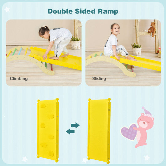 3-in-1 Kids Climber Set Wooden Arch Triangle Rocker with Ramp and Mat - Color: Yellow LuxuryLifeWay Online Store