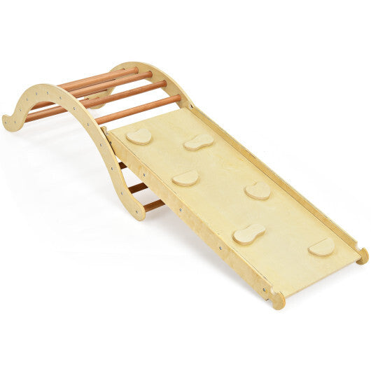3-in-1 Kids Wooden Arch Triangle Rocker Climber Set with Ramp and Mat LuxuryLifeWay Online Store