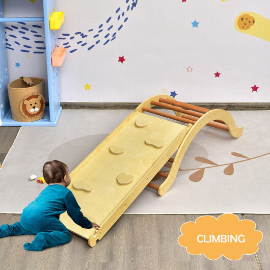 3-in-1 Kids Wooden Arch Triangle Rocker Climber Set with Ramp and Mat LuxuryLifeWay Online Store