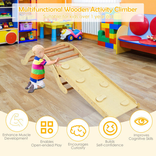 3-in-1 Kids Wooden Arch Triangle Rocker Climber Set with Ramp and Mat LuxuryLifeWay Online Store