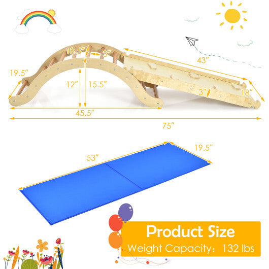 3-in-1 Kids Wooden Arch Triangle Rocker Climber Set with Ramp and Mat LuxuryLifeWay Online Store