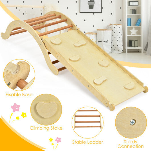 3-in-1 Kids Wooden Arch Triangle Rocker Climber Set with Ramp and Mat LuxuryLifeWay Online Store