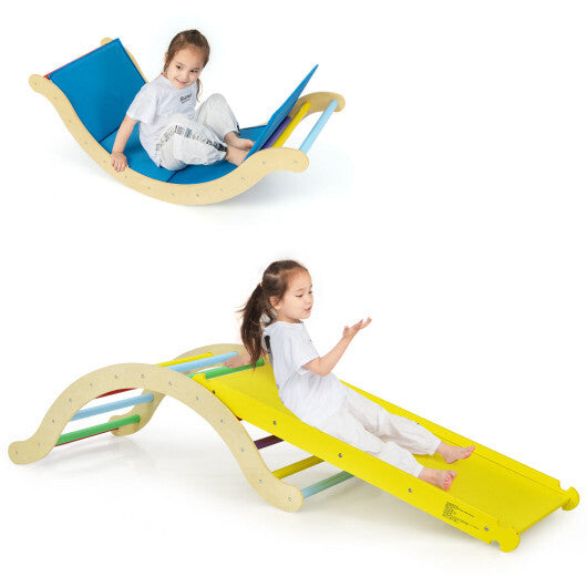3-in-1 Kids Wooden Arch Triangle Rocker Climber Set with Ramp and Mat LuxuryLifeWay Online Store