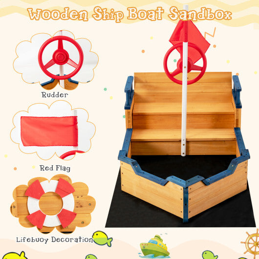 Kids Pirate Boat Wooden Sandbox Children Outdoor Playset LuxuryLifeWay Online Store
