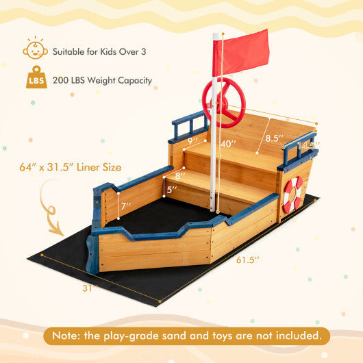 Kids Pirate Boat Wooden Sandbox Children Outdoor Playset LuxuryLifeWay Online Store