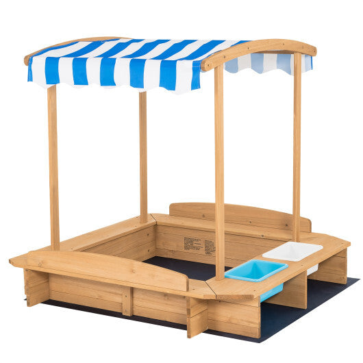 Kids Wooden Sandbox with Striped Canopy LuxuryLifeWay Online Store