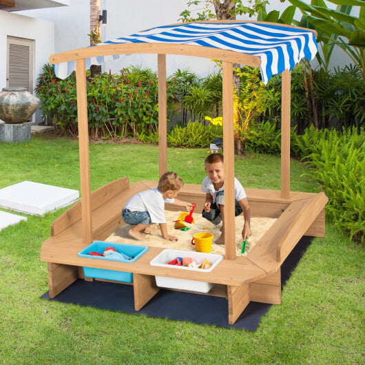 Kids Wooden Sandbox with Striped Canopy LuxuryLifeWay Online Store