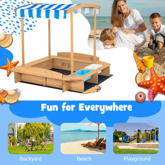 Kids Wooden Sandbox with Striped Canopy LuxuryLifeWay Online Store