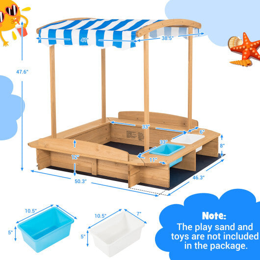 Kids Wooden Sandbox with Striped Canopy LuxuryLifeWay Online Store