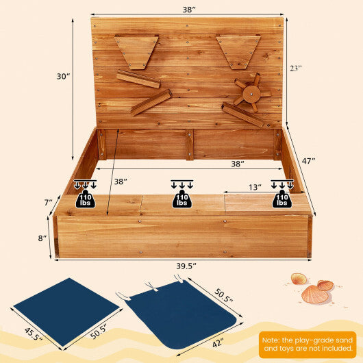 Kids Wooden Square Sandbox with Cover LuxuryLifeWay Online Store