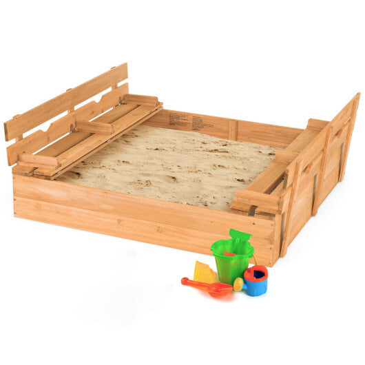 Kids Wooden Sandbox with 2 Foldable Bench Seats LuxuryLifeWay Online Store