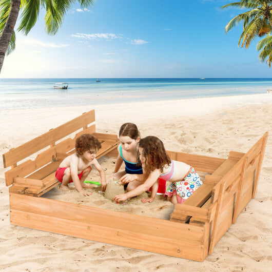 Kids Wooden Sandbox with 2 Foldable Bench Seats LuxuryLifeWay Online Store