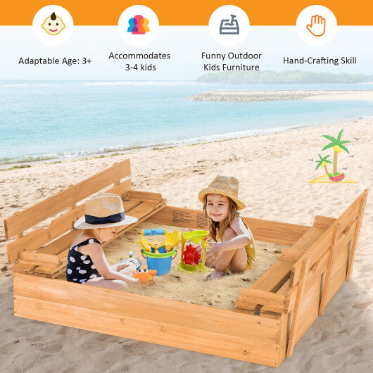 Kids Wooden Sandbox with 2 Foldable Bench Seats LuxuryLifeWay Online Store