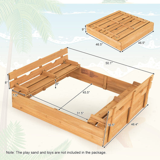 Kids Wooden Sandbox with 2 Foldable Bench Seats LuxuryLifeWay Online Store