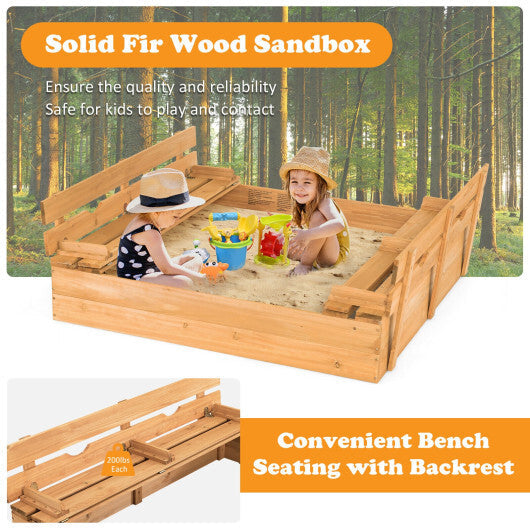Kids Wooden Sandbox with 2 Foldable Bench Seats LuxuryLifeWay Online Store