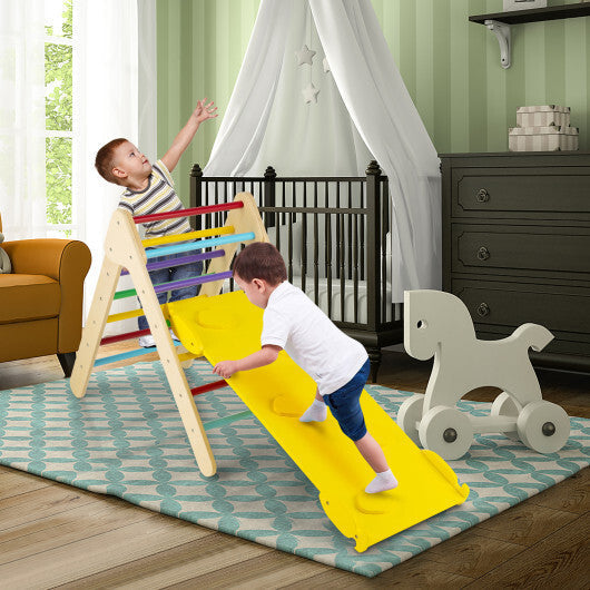 Patented 3-in-1 Wooden Climbing Triangle Set Triangle Climber with Ramp-Multicolor LuxuryLifeWay Online Store