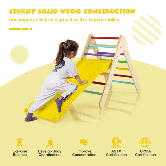 Patented 3-in-1 Wooden Climbing Triangle Set Triangle Climber with Ramp-Multicolor LuxuryLifeWay Online Store