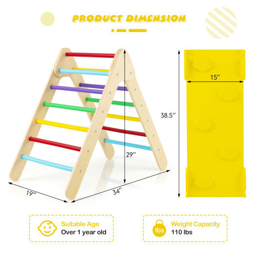 Patented 3-in-1 Wooden Climbing Triangle Set Triangle Climber with Ramp-Multicolor LuxuryLifeWay Online Store