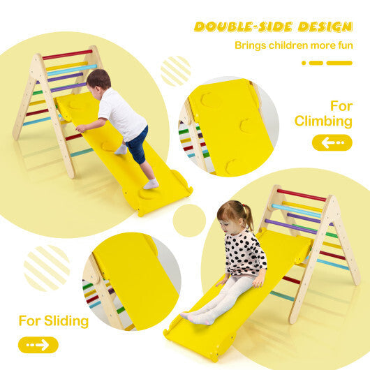 Patented 3-in-1 Wooden Climbing Triangle Set Triangle Climber with Ramp-Multicolor LuxuryLifeWay Online Store