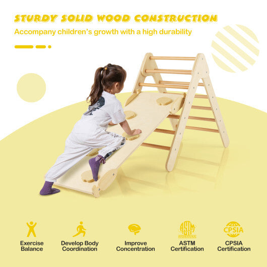 Patented 3-in-1 Wooden Climbing Triangle Set Triangle Climber with Ramp-Multicolor LuxuryLifeWay Online Store