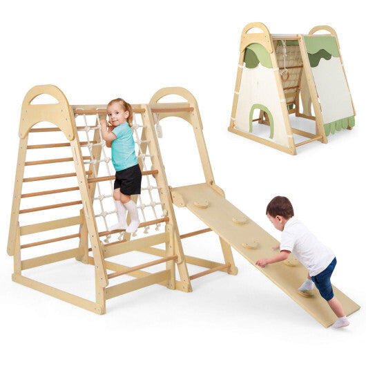 6-in-1 Wooden Kids Jungle Gym Playset with Slide Climbing Net-Natural LuxuryLifeWay Online Store