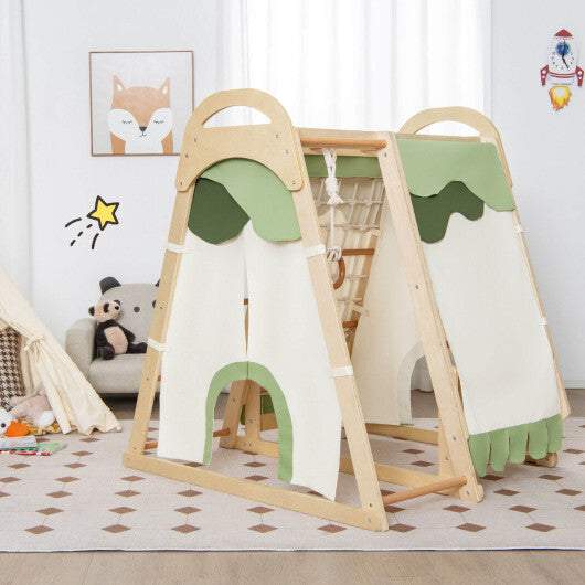 6-in-1 Wooden Kids Jungle Gym Playset with Slide Climbing Net-Natural LuxuryLifeWay Online Store