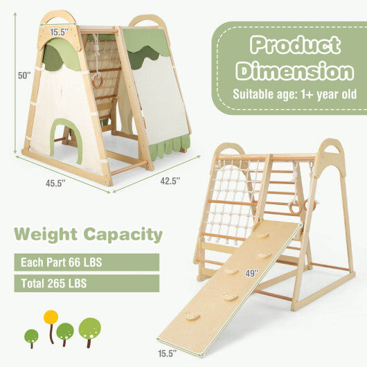 6-in-1 Wooden Kids Jungle Gym Playset with Slide Climbing Net-Natural LuxuryLifeWay Online Store
