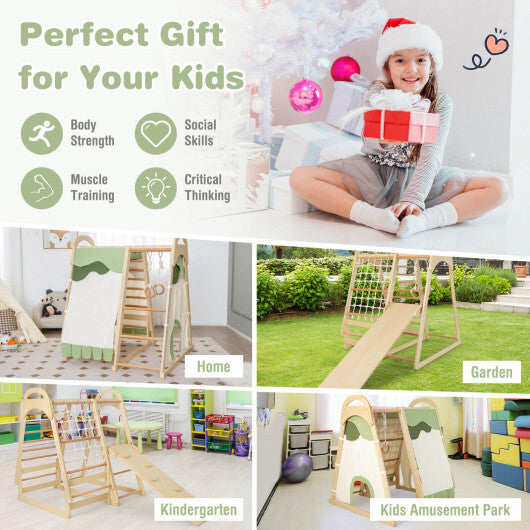 6-in-1 Wooden Kids Jungle Gym Playset with Slide Climbing Net-Natural LuxuryLifeWay Online Store