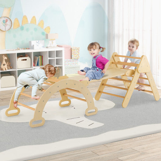 5-in-1 Wooden Kids Climber Toys with Triangle Arch Ramp-Natural LuxuryLifeWay Online Store