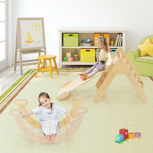 5-in-1 Wooden Kids Climber Toys with Triangle Arch Ramp-Natural LuxuryLifeWay Online Store
