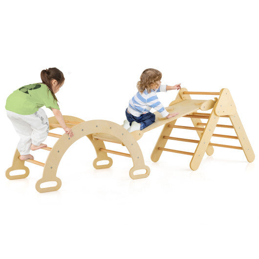 5-in-1 Wooden Kids Climber Toys with Triangle Arch Ramp-Natural LuxuryLifeWay Online Store