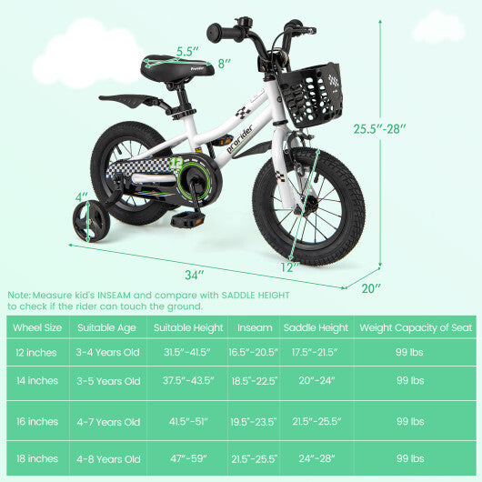 12 Inch Kids Bike Children Bicycle with Training Wheels for 3-4 Years Old-Navy LuxuryLifeWay Online Store