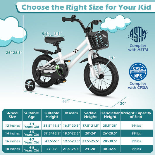 14 Inch Kids Bike White with Blue Helmet Protective Set LuxuryLifeWay Online Store