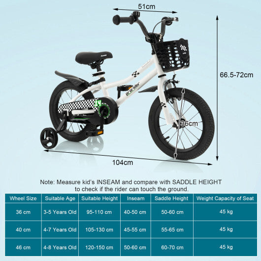14 Inch Kids Bike with 2 Training Wheels for 3-5 Years Old-Black & White - Color: Black & White LuxuryLifeWay Online Store