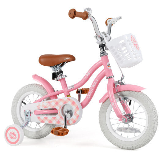 12 Inch Kids Bike with Training Wheels and Basket for Boys Girls 3-4 Years Old - Color: Peach - Size: 12 inches LuxuryLifeWay Online Store