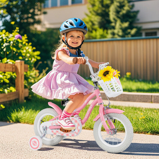 12 Inch Kids Bike with Training Wheels and Basket for Boys Girls 3-4 Years Old - Color: Peach - Size: 12 inches LuxuryLifeWay Online Store