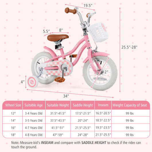 12 Inch Kids Bike with Training Wheels and Basket for Boys Girls 3-4 Years Old - Color: Peach - Size: 12 inches LuxuryLifeWay Online Store