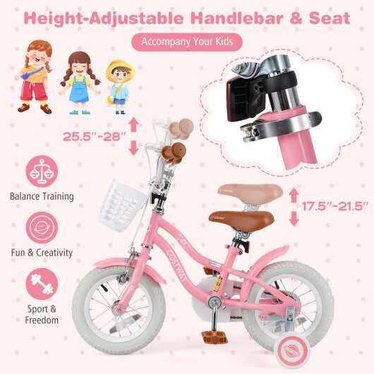 12 Inch Kids Bike with Training Wheels and Basket for Boys Girls 3-4 Years Old - Color: Peach - Size: 12 inches LuxuryLifeWay Online Store