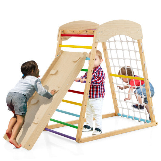 6-in-1 Jungle Gym Wooden Indoor Playground with Double-Sided Ramp and Monkey Bars-Multicolor LuxuryLifeWay Online Store
