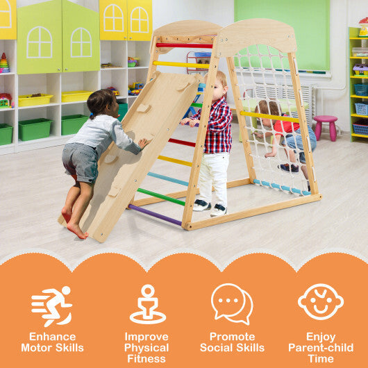 6-in-1 Jungle Gym Wooden Indoor Playground with Double-Sided Ramp and Monkey Bars-Multicolor LuxuryLifeWay Online Store