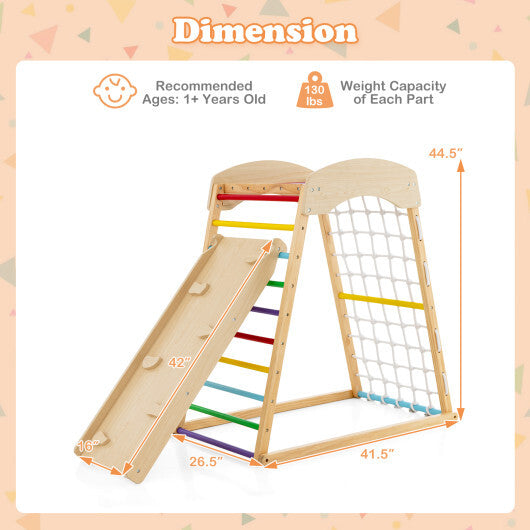 6-in-1 Jungle Gym Wooden Indoor Playground with Double-Sided Ramp and Monkey Bars-Multicolor LuxuryLifeWay Online Store