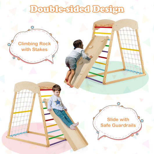 6-in-1 Jungle Gym Wooden Indoor Playground with Double-Sided Ramp and Monkey Bars-Multicolor LuxuryLifeWay Online Store