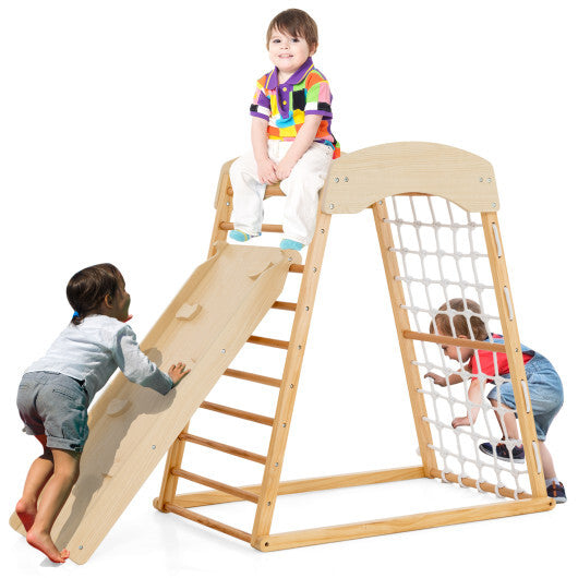 6-in-1 Jungle Gym Wooden Indoor Playground with Double-Sided Ramp and Monkey Bars-Multicolor LuxuryLifeWay Online Store