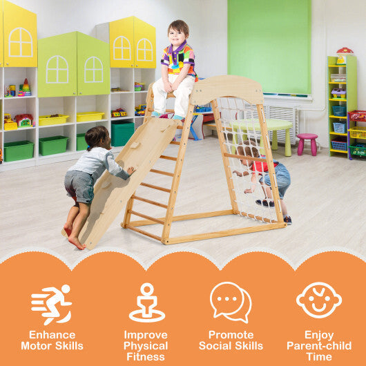 6-in-1 Jungle Gym Wooden Indoor Playground with Double-Sided Ramp and Monkey Bars-Multicolor LuxuryLifeWay Online Store