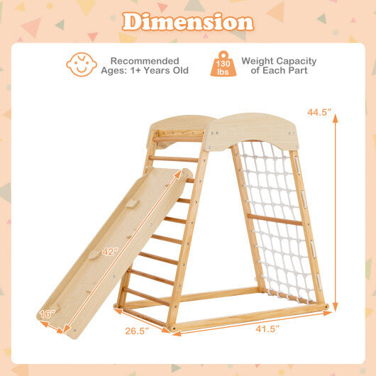 6-in-1 Jungle Gym Wooden Indoor Playground with Double-Sided Ramp and Monkey Bars-Multicolor LuxuryLifeWay Online Store
