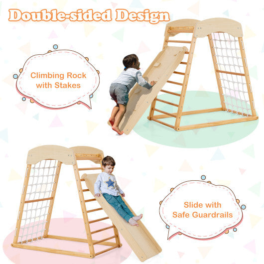 6-in-1 Jungle Gym Wooden Indoor Playground with Double-Sided Ramp and Monkey Bars-Multicolor LuxuryLifeWay Online Store